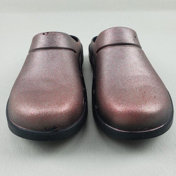 Oofos Oocloog Slip On Clog Womens 10 Red Sparkle Recovery Foam Comfort Mule Shoe - Picture 4 of 14